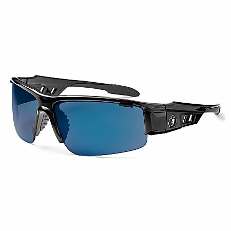 Ergodyne Skullerz® Safety Glasses, Dagr, Black Frame, Blue Mirror Lens