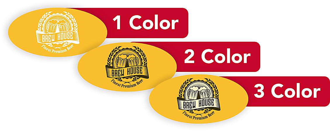1, 2 Or 3 Color Custom Printed Labels And Stickers, Oval, 1" x 2", Box Of 250