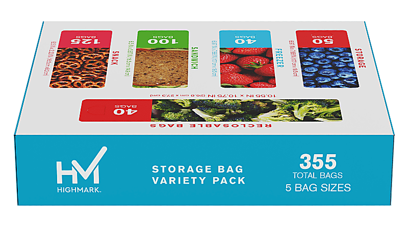 Highmark® Plastic Storage Bags, Variety Pack, Clear, Pack Of 355 Bags