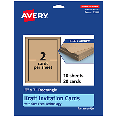 Avery® Printable Invitation Cards With Sure Feed® Technology, 5" x 7" Rectangle, Kraft Brown, Pack Of 20