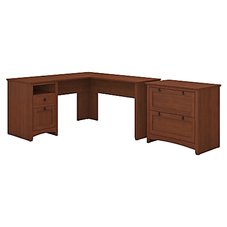 Bush Furniture Buena Vista L Shaped Desk With Lateral File Cabinet, Serene Cherry, Standard Delivery