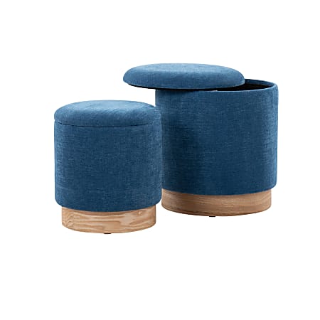 LumiSource Marla Nesting Ottomans, Blue/Natural, Set Of 2 Ottomans