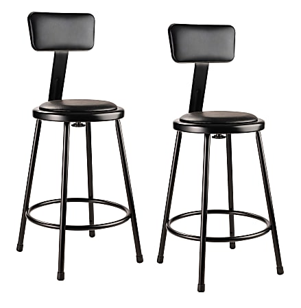 National Public Seating 6400 Series Vinyl-Padded Science Stools With Backrests, 24"H Seat, Black, Pack Of 2 Stools