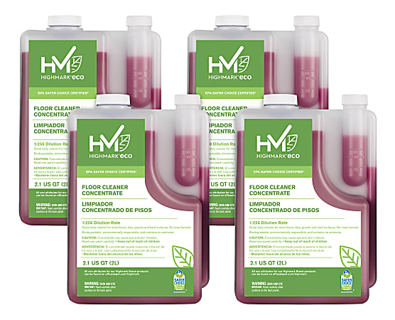 Highmark&reg; ECO Floor Cleaner Concentrate, 2-Liter, Red, Case Of 4 Bottles