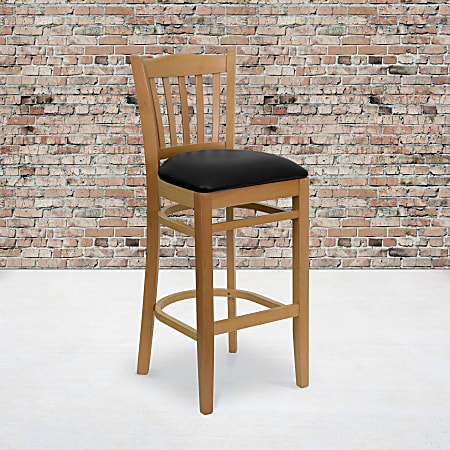 Flash Furniture Wooden/Vinyl Restaurant Barstool With Vertical Slat Back, Black/Natural