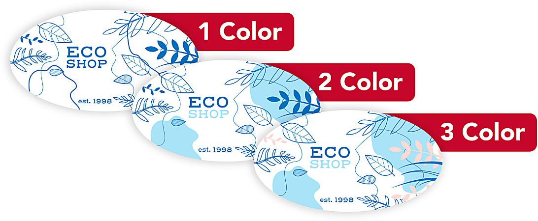 1, 2 Or 3 Color Custom Printed Labels And Stickers, Oval, 1-5/8" x 3", Box Of 250