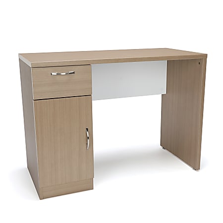 Essentials By OFM Single-Pedestal Solid Panel Desk With Cabinet, Harvest