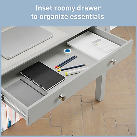 Realspace® Haven 46”W Student Storage Desk With Hutch, Light Gray