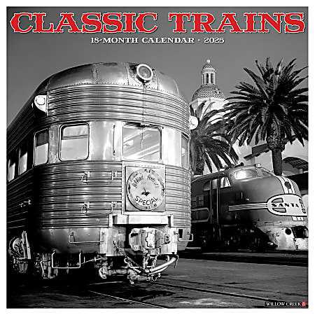 2025 Willow Creek Press Monthly Wall Calendar, 12" x 12", Classic Trains, January 2025 to December 2025, 42465
