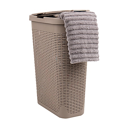Mind Reader 40L Slim Laundry Hamper Clothes Basket with Lid, 23-1/2"H x 10-52/5"W x 18"D, Tan