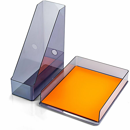Officemate 26115 Recycled Desktop Set, Letter Tray and Magazine File, Gray - Desktop - Front Loading, Durable, Sturdy - Translucent Gray - Plastic