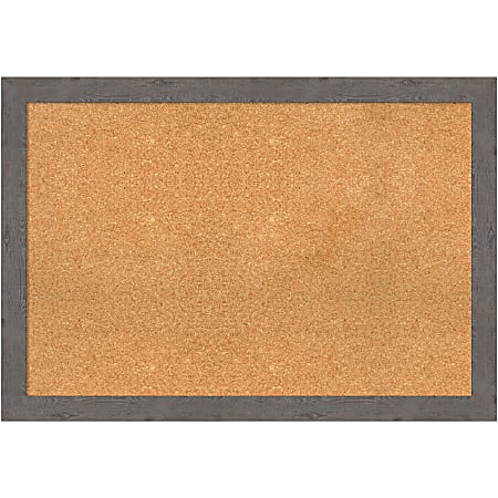 Amanti Art Non-Magnetic Cork Bulletin Board, 39" x 27", Natural, Rustic Plank Gray Narrow Plastic Frame