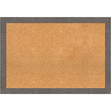 Amanti Art Non-Magnetic Cork Bulletin Board, 39" x 27", Natural, Rustic Plank Gray Narrow Plastic Frame