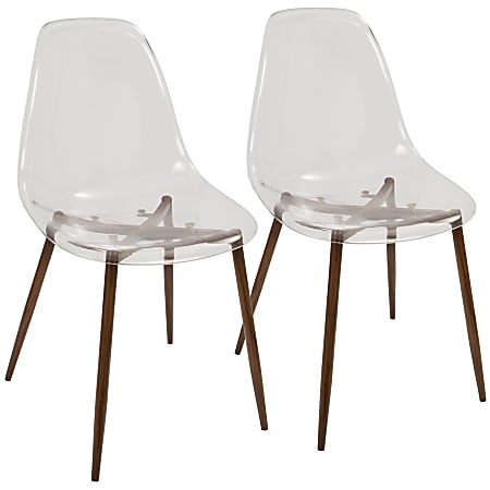 LumiSource Clara Dining Chairs, Walnut/Clear, Set Of 2 Chairs