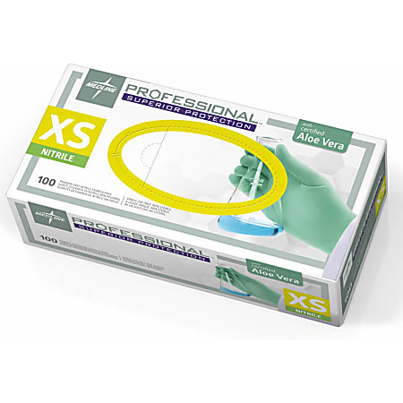 Medline Professional Series Aloetouch Gloves - Small Size - Green - Latex-free, Non-sterile, Textured - For Laboratory Application - 100 / Box - 5.9 mil Thickness - 9.50