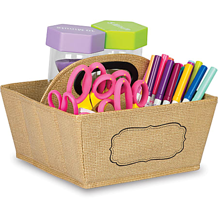 Teacher Created Resources Burlap Storage Caddy - External Dimensions: 6" Length x 9" Width x 9" Height - Brown - For Marker, Calculator, Timer, Marker - 1 Each