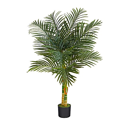 Nearly Natural Golden Cane Palm 48”H Artificial Plant With Planter, 48”H x 16”W x 16”D, Green/Black