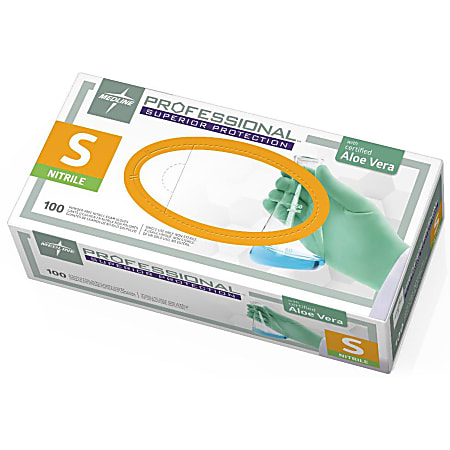Medline Professional Series Aloetouch Gloves - Small Size - Green - Latex-free, Non-sterile, Textured - For Laboratory Application - 100 / Box - 5.9 mil Thickness - 9.50