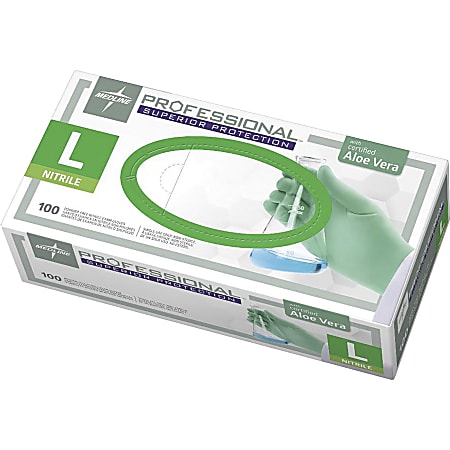 Medline Professional Series Aloetouch Gloves - 5.9 mil Thickness x 9.50" Glove - Large Size - Green - Latex-free, Non-sterile, Textured -  - 0