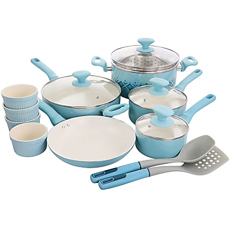 Spice By Tia Mowry Cookware Set, Savory Saffron, Ceramic, Nonstick, Aluminum, 7 Pieces