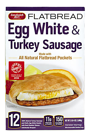 Sandwich Bros Egg White & Turkey Sausage Flatbread, 36 Oz, Box Of 12 Sandwiches