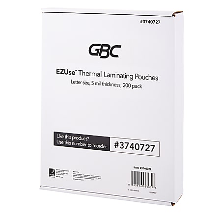 GBC® EZUse™ Thermal Laminating Pouches, 5 mils, 8 1/2" x 11", Clear, Pack Of 200, 3740727