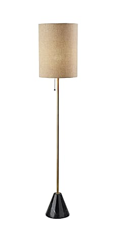 Adesso Tucker Floor Lamp, 61”H, Beige Woven Fabric Shade/Antique Brass Base