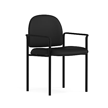 Flash Furniture Vinyl Comfortable Stackable Steel Side Chair With Arms, Black