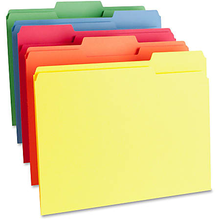 Business Source 1/3 Tab Cut Letter Top Tab File Folders - 8 1/2" x 11" - Assorted Tab Position - Assorted - 100 / Box