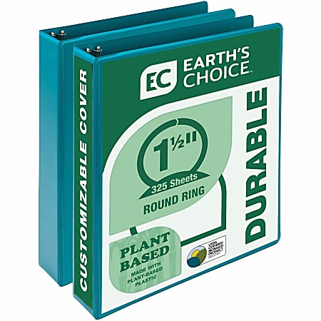 Samsill Earth's Choice Plant-based View Binders - 1 1/2" Binder Capacity - Letter - 8 1/2" x 11" Sheet Size - 3 x Round Ring Fastener(s) - Chipboard, Polypropylene, Plastic - Turquoise - Recycled