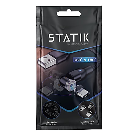 KeySmart Statik 360 Universal Charge Cable With 3 Connectors; 6ft/2M