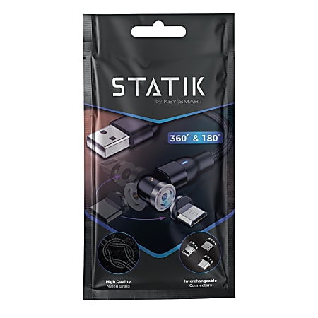 KeySmart Statik 360 Universal Charge Cable With 3 Connectors, Black, PUP-0132-3QTY