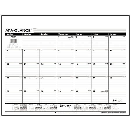 AT-A-GLANCE® Desk Pad Refill, 22" x 17", 30% Recycled, White, January-December 2017