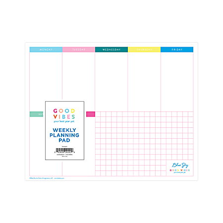 Blue Sky™ Good Vibes Non-Dated Weekly Academic Planning Pad, 8" x 10", 2020 To 2021, 120715