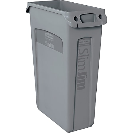 Rubbermaid Commercial Slim Jim 23 Gallon Vented Waste Containers 23 gal  Capacity Rectangular Durable Handle 30 Height x 11 Width x 22 Depth Gray 4  Carton - Office Depot
