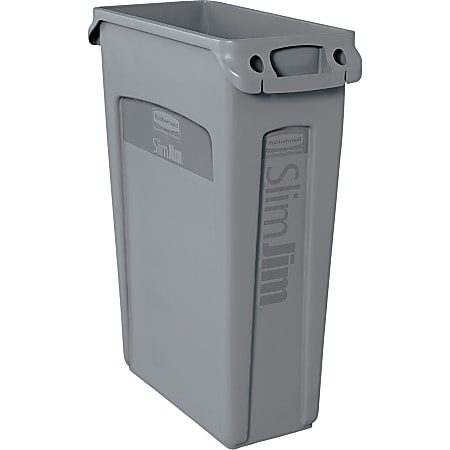 Rubbermaid Commercial Slim Jim 23-Gallon Vented Waste Containers - 23 gal Capacity - Rectangular - Durable, Handle - 30" Height x 11" Width x 22" Depth - Gray - 4 / Carton