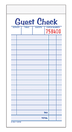 Adams® Carbonless Guest Check Pad, 2-Part, 6 7/8" x 3 3/8", White, 50 Sheets Per Pad, Pack Of 10 Pads