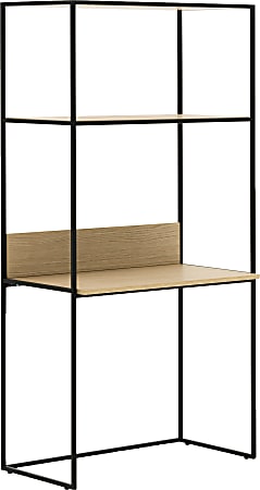 Allermuir Crate 71"H Compact Desk With Upstand And Shelves, Oak/Black