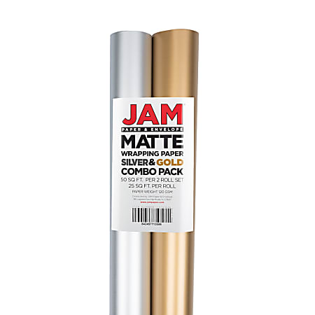 JAM Paper® Wrapping Paper, Matte, 25 Sq Ft, Gold & Silver