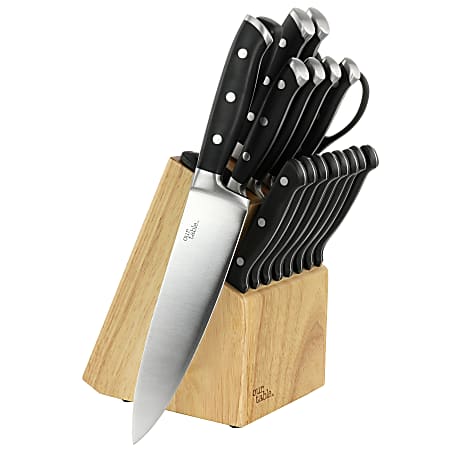 Our Table 18-Piece Stainless Steel Forged Triple Riveted Cutlery Block Set, Black