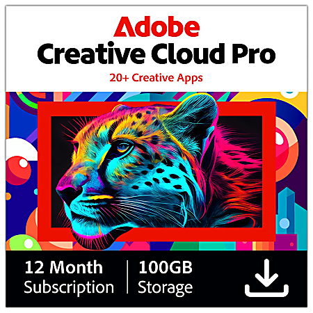 Adobe Creative Cloud Pro, 20+ creative apps plus 100GB Storage , 12-Month Subscription, PC/Mac, ESD