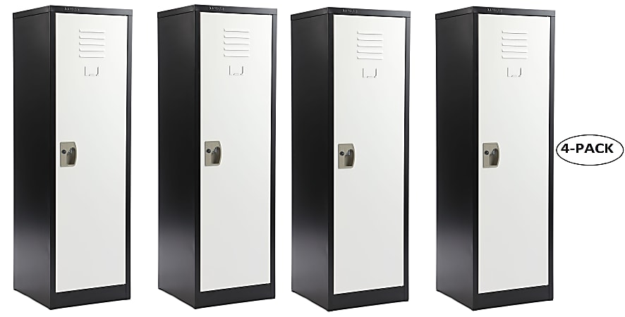 Alpine AdirOffice Kids’ 1-Tier Steel Lockers, 48”H x 15”W x 15”D, Black/White, Pack Of 4 Lockers