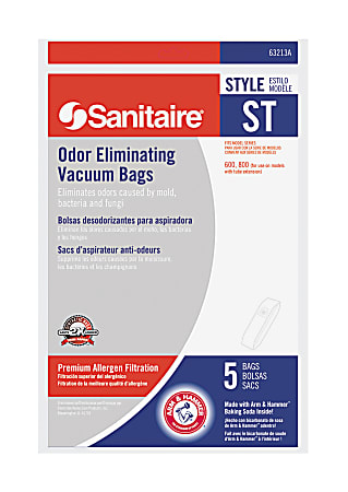 Sanitaire ST Premium Vacuum Bags, 6.1-Quart, White, Pack Of 5 Bags