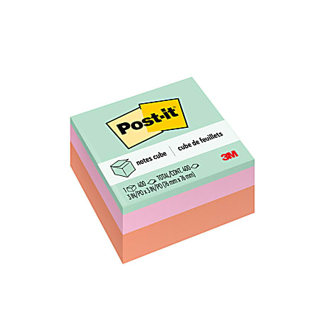 Post-it Notes Cube, 3 in. x 3 in., Assorted Pastel Colors, 400 Sheets/Cube