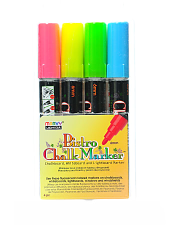 Marvy® Uchida Bistro Chalk Markers, 4 Markers Per Set, Pack Of 2 Sets, Broad Point, Fluorescent, 8 Markers