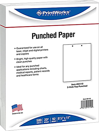 Paris Printworks Professional 2-Hole Top Punched Inkjet Or Laser Paper, White, Letter Size (8-1/2" x 11"), 500 Sheets Per Ream, Case Of 5 Reams, 20 Lb, 92 Brightness