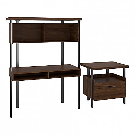 Bush Furniture Architect Small Computer Desk With Hutch And Lateral File Cabinet, Modern Walnut, Standard Delivery