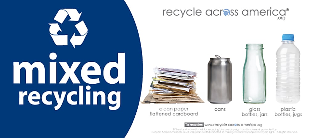 Recycle Across America Mixed Standardized Recycling Labels, MXD-0409, 4" x 9", Navy Blue