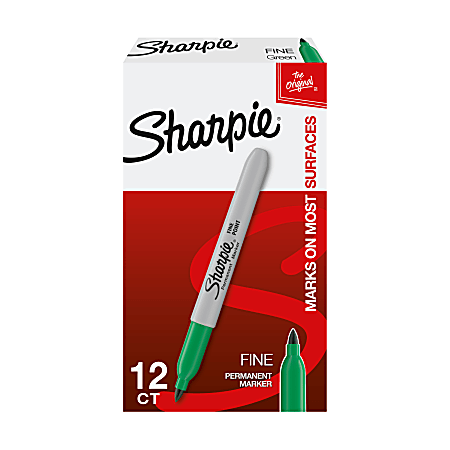 Sharpie Retractable Permanent Markers, Fine Tip, Green, 12/Pack