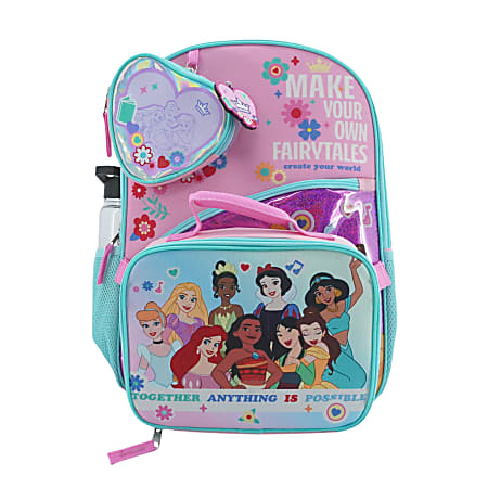 Bioworld Princess Backpack With Removable Coin Purse/Printed Water Bottle/Key Chain/Lunch Bag, Multicolor